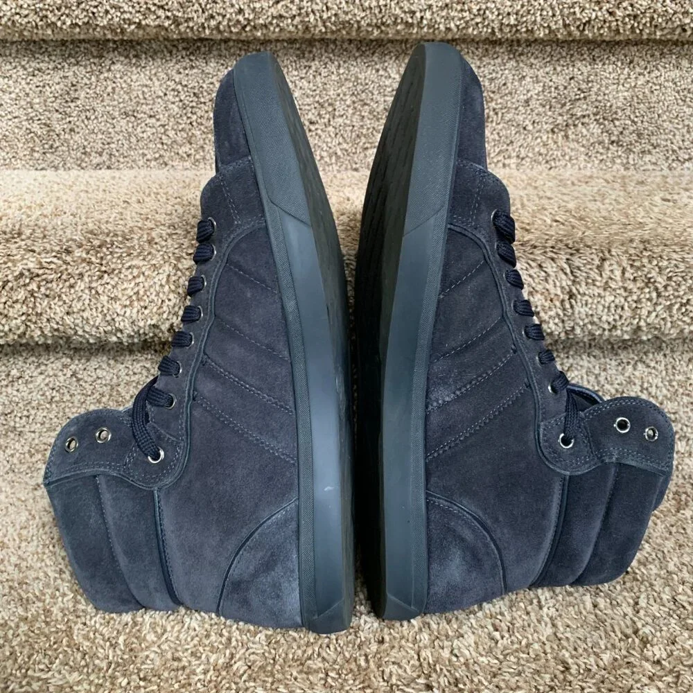Moncler Men's Suede Blue Round-Toes Lace-Up High Top Sneakers . - Picture 10 of 15